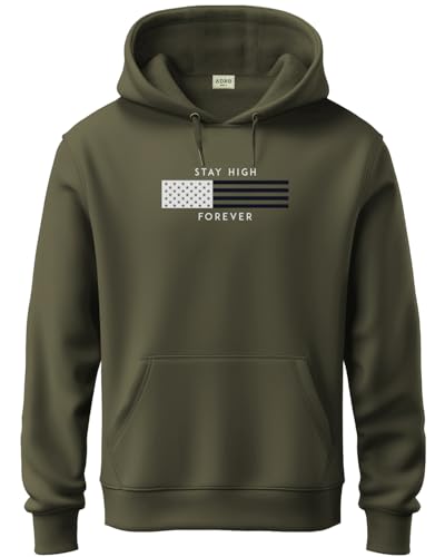ADRO Men's Cotton Blend Neck Hooded Sweatshirt (H24-FLAG-OL_Olive