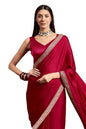 Cb-Colebrook Women'S Soft Satin Saree With Embroidered Sequin Border With Blouse Piece, Traditional Indian Ethnic Wear, Party, W