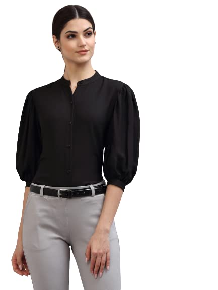 Style Quotient Women Solid Black PolyMoss Regular Formal Shirt