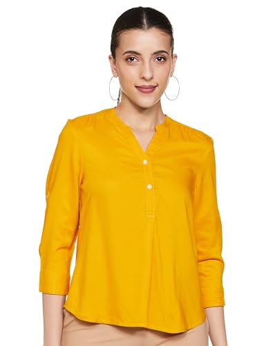 FYLTR Womens Checkered Regular Fit Blouse (FYLAW23WB-002_Spicy Mustard