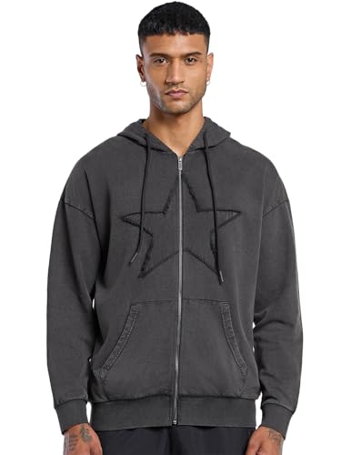 Bewakoof MenS Applique Oversized Fit Full Sleeve Cotton Blend Hoodies_682766_Black_Xl