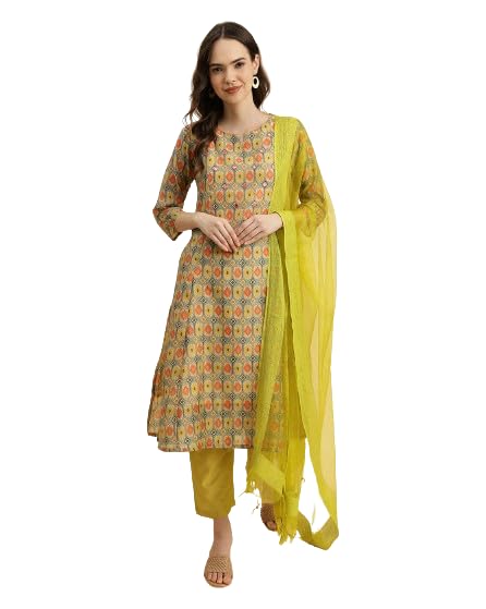 VARANGA Women's Silk Blend Kurta Set (NV_VSKD2167_VBOT1930_VNDUP300_Light Green