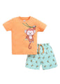 Bumzee Boys Cotton Half Sleeves T-Shirt & Short Set Orange & Mint Green - 18-24 Months (Peb10398E-Org)