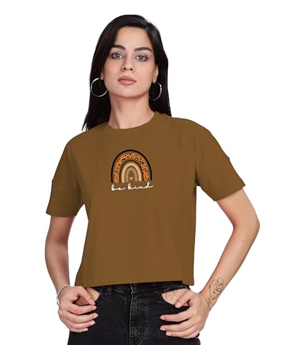 SHODOX 100% Cotton Regular Fit Half Sleeve Printed Waist Length T-Shirt for Womens (Pack of 1)