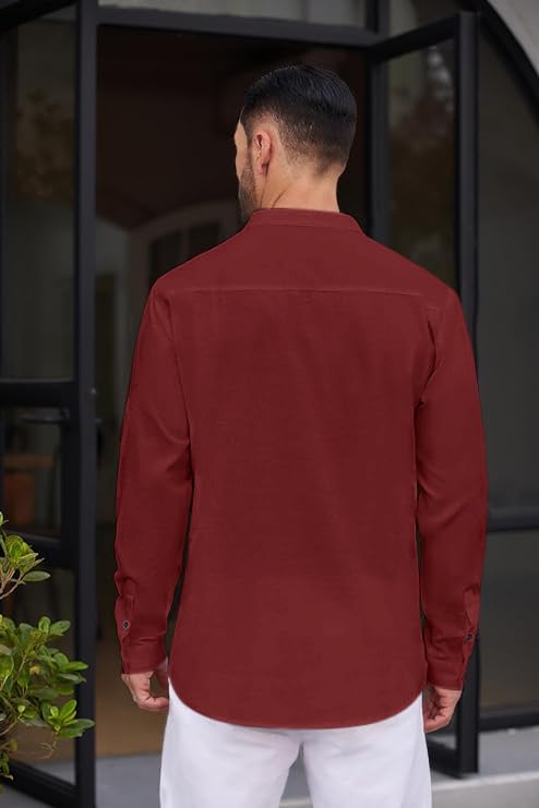 Macsivo MenS Stylish Mandarin Collar Kurta | Casual Ethnic Fusion Shirt For Daily, Party & Travel | Full Sleeves | Cotton Polye