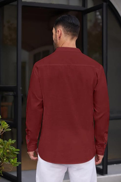 Macsivo MenS Stylish Mandarin Collar Kurta | Casual Ethnic Fusion Shirt For Daily, Party & Travel | Full Sleeves | Cotton Polye