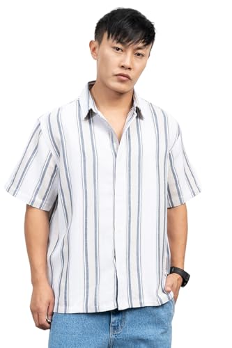 Hubberholme Men Cotton Short Sleeves Oversized Striped Shirt 12