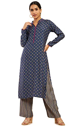 Soch Women Dark Blue Crepe Printed Salwar Suit