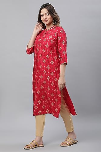 Aurelia WomenS Red Foil Printed Embellished Festive Kurta