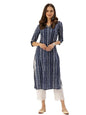 Varanga Women Olive Bhandhani Print Gota Yoke Embroidered Kurta With Round Neck, Tassel Detailing, Three-Quarter Sleeves, Straig