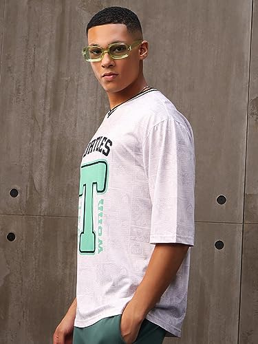 Bewakoof X Official Teenage Mutant Ninja Turtles Merchandise Mens Turtles Jersey Graphic Printed mesh T-Shirt - Oversized Fit,