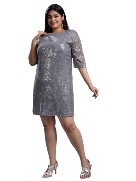 Style Quotient Plus Women Silver Sheath Dress