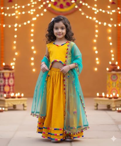 Naixa GirlS Rayon Fabrics Sleeveless V Neck Traditional Ethnic Wear Readymade Yellow Color Lehenga Choli For Every Occasion Lik