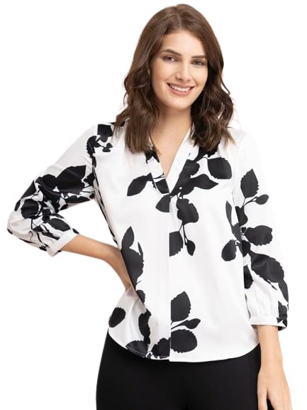 PATLANI Women s/Girl s Rayon Full Stitched Lightwait Casual Top with Digital Floral Print. White