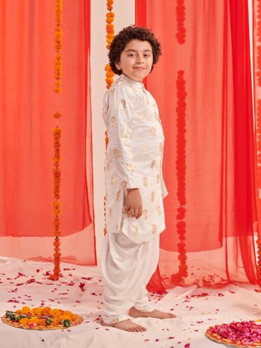 Pspeaches Boys Floral Printed Regular Kurta With Dhoti Pants (7-8Years)