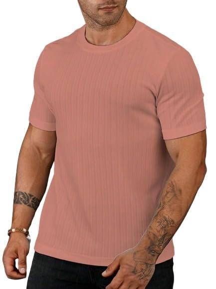 SMOWKLY Mens Solid Regular Fit T-Shirt (1278_Beige