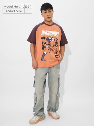 The Souled Store Official Naruto Shippuden : Jinchuriki Oversized T-Shirt for Men Boys Cotton Casual Half Sleeves Baggy Loose Fi