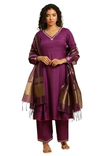 W for Woman Women Viscose Kurta Pant with Dupatta |Kurta, Parallel Pant & Dupatta_23Auws19526-220316_Large, Maroon