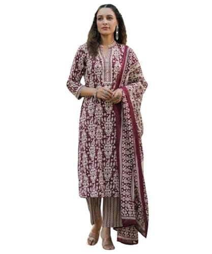 Leriya Fashion Womens Rayon Regular Kurta Set with Dupatta (LF-W.Kurta SET-K2759&P181&D119_Purple