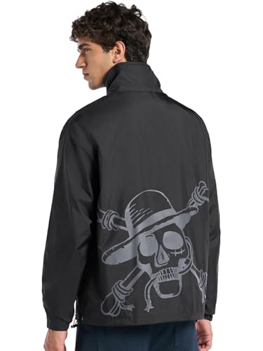 Bewakoof Air 1.0 Official One Piece Merchandise MenS Graphic Print Oversized Fit Full Sleeve High Neck Nylon Jacket_642510_Black