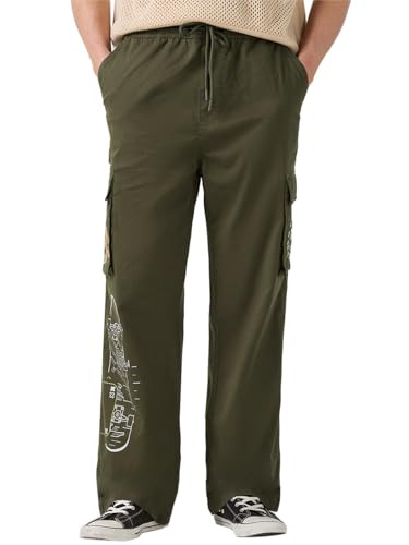 Bewakoof MenS Graphic Printed Straight Fit Cotton Lycra Blend Cargo Carpente Pants_664134_Green_30
