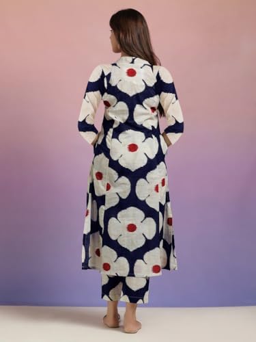 ANNI DESIGNER Women's Cotton Blend Straight Printed Kurta with Pant (Chunilal Blue_XL_Blue_X-Large)