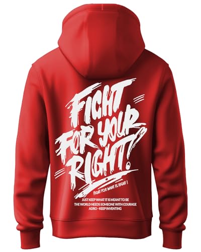 ADRO Mens Fight for Your Right Backside Printed Hoodies in Premium Cotton Fleece 340 GSM (H23-M-FGT-RD-XL_Red)
