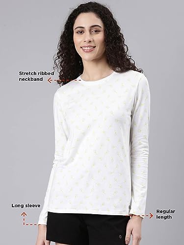 Enamor Womens Geometric Slim Fit T-Shirt (E257_Bright White-Dandelion AOP