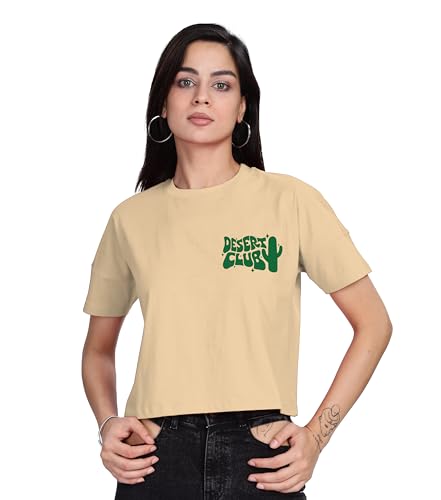 SHODOX 100% Cotton Regular Fit Half Sleeve Printed Waist Length T-Shirt for Womens (Pack of 1)