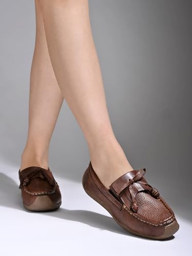 Shoetopia WomenS Block Heel Loafers Brown