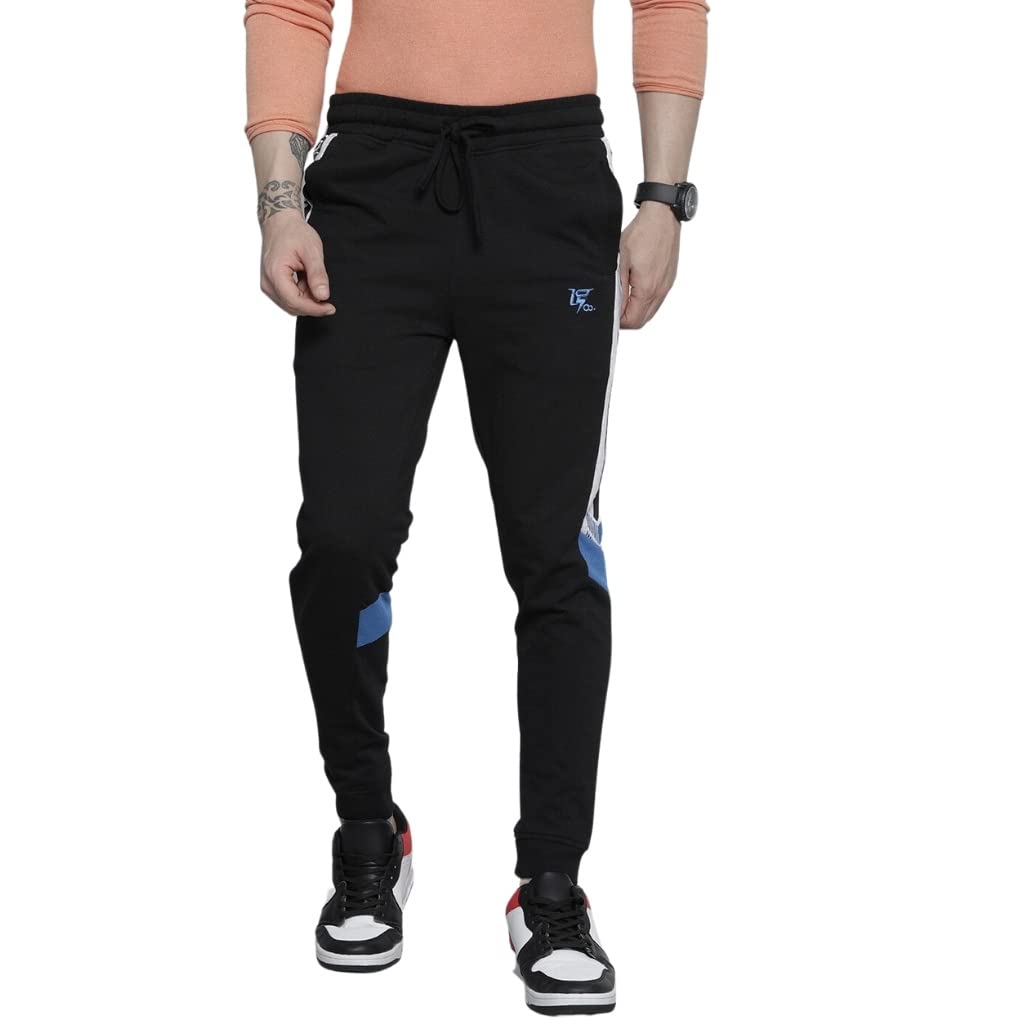 The Indian Garage Co Men Slim Fit Placement Print Mid-Rise Knitted Joggers Black