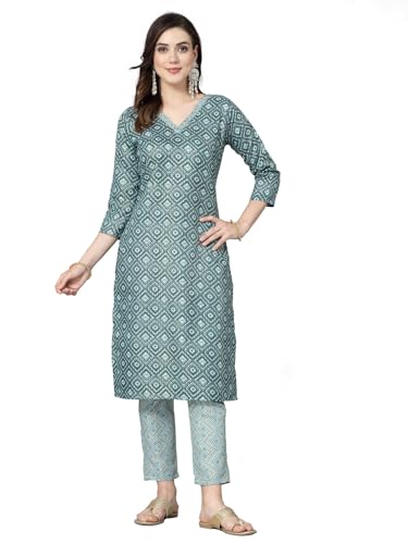 Stylum Women's Printed Cotton Blend Straight Kurta Pant Set (KPTINNYRAMA_Sea Green)