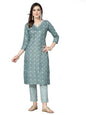 Stylum Women's Printed Cotton Blend Straight Kurta Pant Set (KPTINNYRAMA_Sea Green)