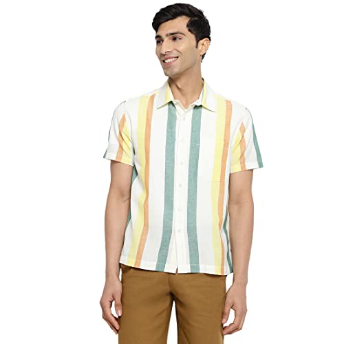 Fabindia MenS Striped Straight Fit Shirt (102971801_Yellow