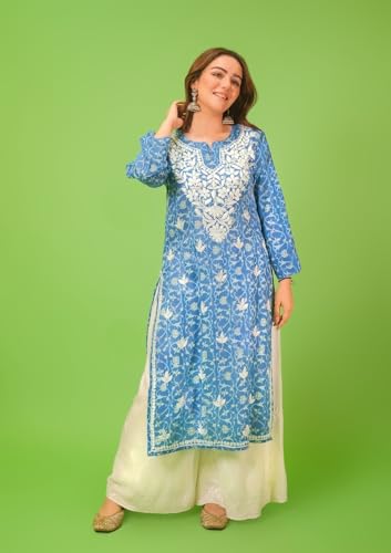 ANNI DESIGNER Women's Rayon Blend Straight Fit Embroidered Straight Kurta