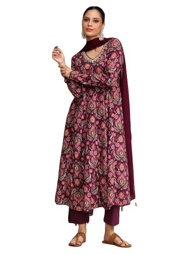 Varanga Ethnic Printed V Neck Chudidar Sleeve Anarkali With Trouser & Dupatta