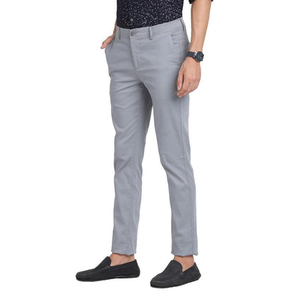 Turtle Men Cotton Stretch Grey Printed Narrow Fit Flat Front Casual Trouser