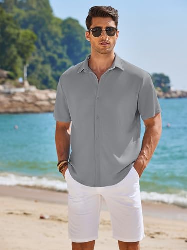 Cb-Colebrook MenS Waffle Knit Textured Button-Down Wrinkle Free Casual Shirts, Short Sleeves, Summer Beach Tops (In, Alpha, 2Xl