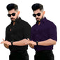 Pinkmint Cotton Blend Casual Shirt for Men Combo Shirt for Formal Wear, Regular Home Wear Black -Purple