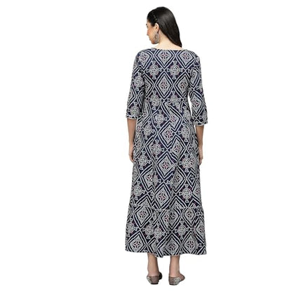 Stylum Women's Bandhej Printed Rayon Tiered Kurta (Navy Blue)