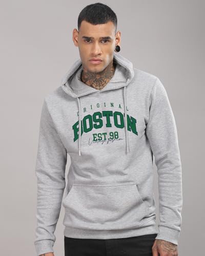 ADRO Men's Printed Hoodie, Cotton, Grey, Size 36, Model H24-BOST-GR