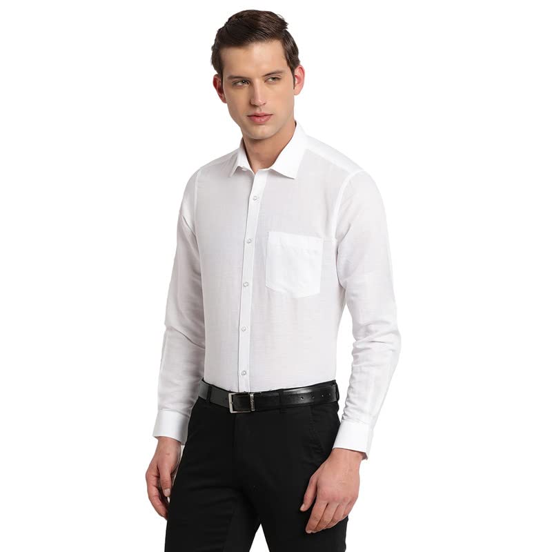 Turtle Men Cotton Linen White Plain Slim Fit Full Sleeve Formal Shirt