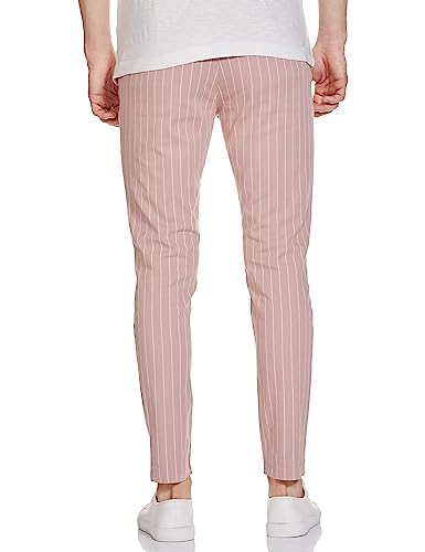 The Indian Garage Co Men Slim Fit Striped Mid-Rise Stretchable Chinos Rose