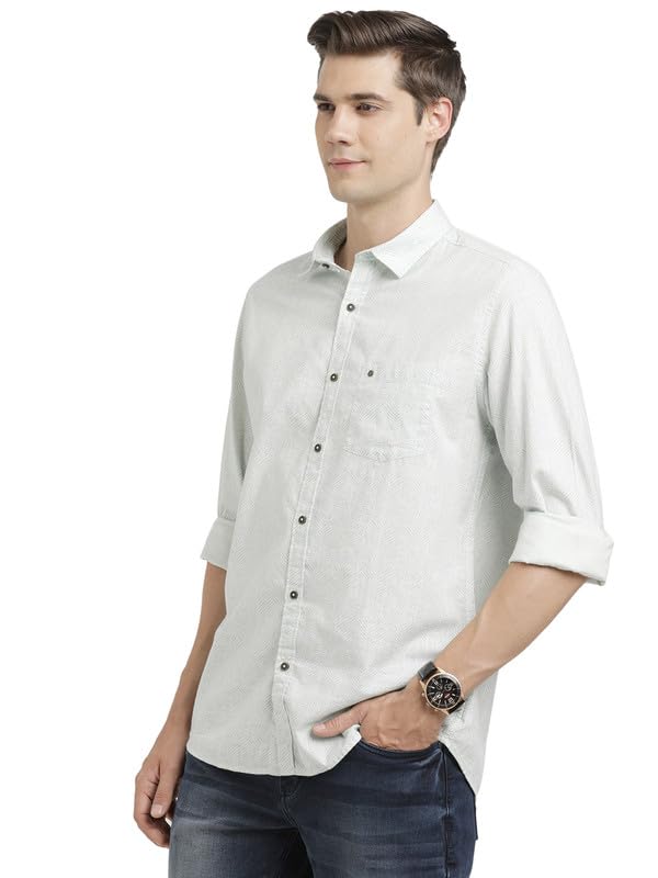 Turtle Men 100% Cotton Slim Fit Grey Printed Full Sleeve Casual Shirt