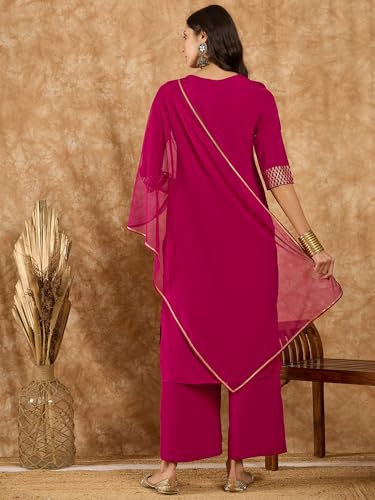 ZIYAA Women's Dark Pink Crepe Kurta,Palazzo set with Dupatta (ZISKDCR4077-RL)