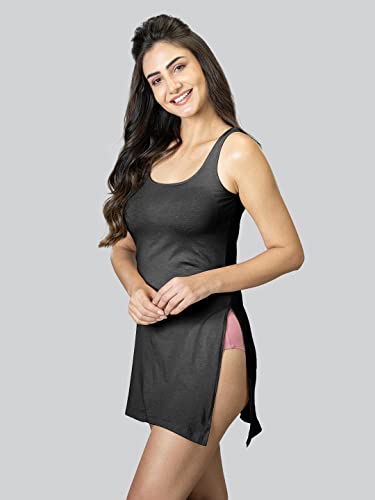 Lyra WomenS Pure Cotton Stretchable Camisole/Kurti Slip With High Side Slits Black