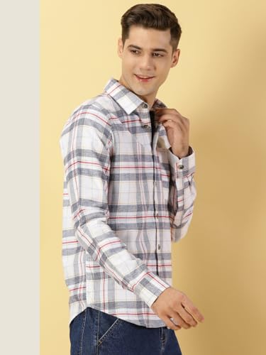 Thomas Scott Mens Checkered Slim Fit Shirt (TS1175_Off White