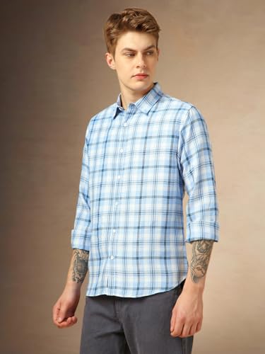 Dennis Lingo Men Relaxed Fit Cotton Full-Sleeves Checks Casual Shirts Blue