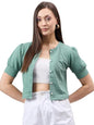 Style Quotient Women Solid Sage Green Polyknit Casual Open Front Shrug