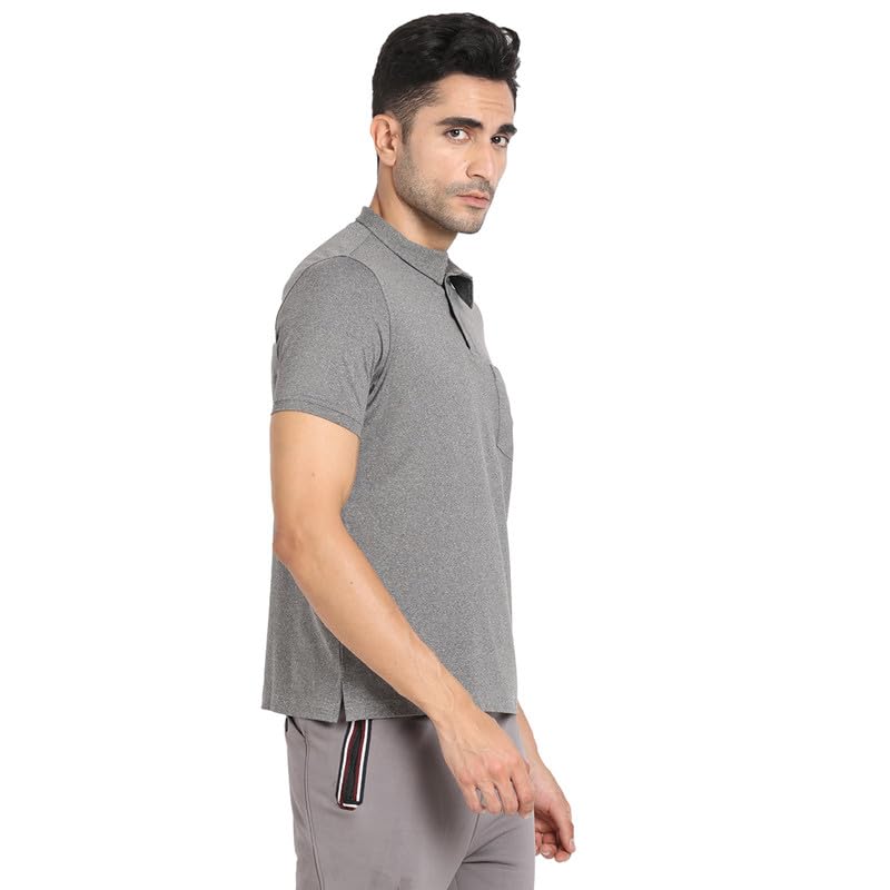 Turtle Men Poly Spandex Melange Slim Fit Solid Polo Tshirt